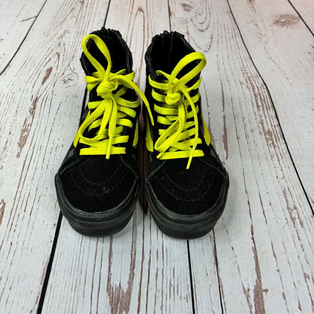 Vans Kids Sk8-Hi Zip Checkerboard Black Neon Yellow Sneakers Size 10.5 721356 - Picture 7 of 7
